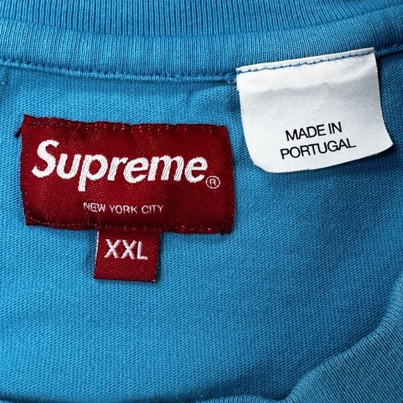 Supreme Box Logo Tee XXL Blue Red Patch Made in Portugal Skate Streetwear - Picture 5 of 13